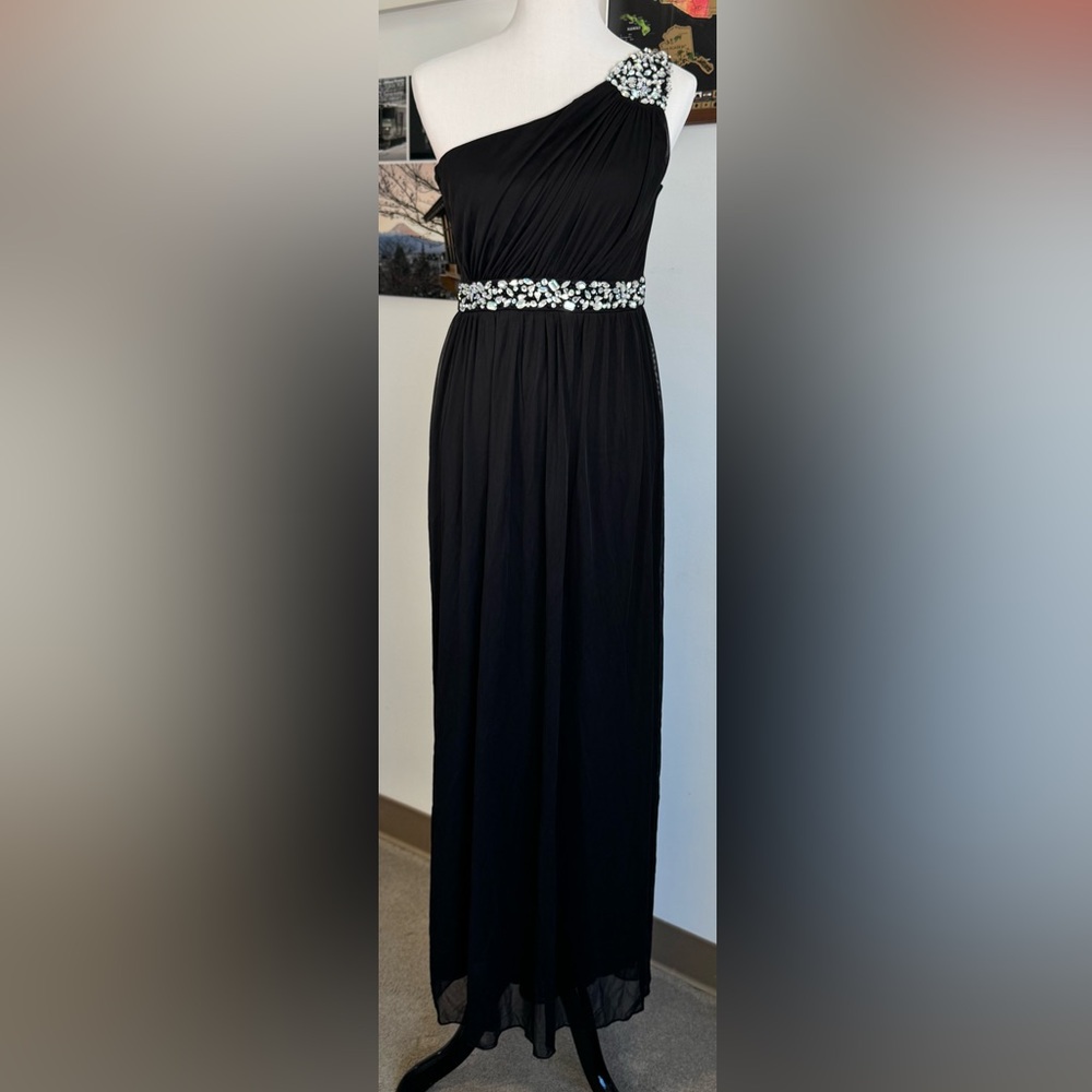 VTG Speechless Black One-Shoulder Rhinestone Maxi Formal Prom Gown Dress size 3